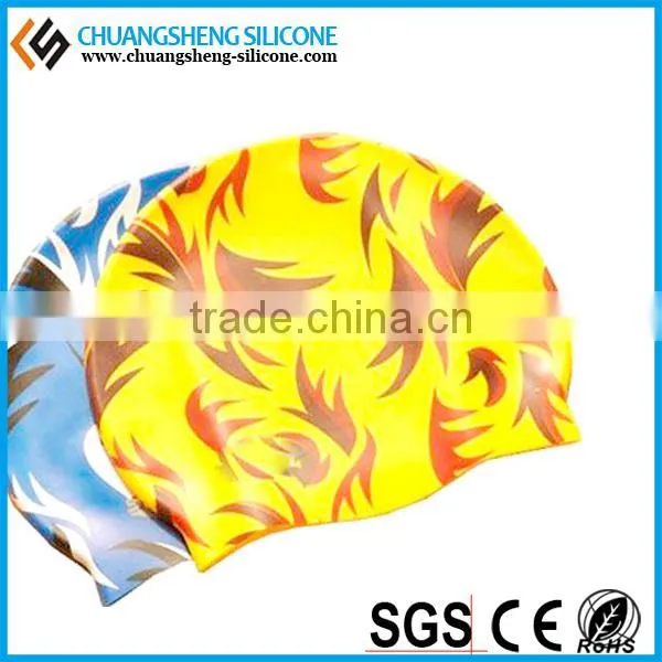 FUNNY SILICONE WATER DROP SWIM CAP WITH CUT EAR AND CARTOON PRINTING