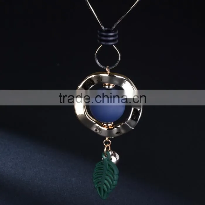 new autumn winter design long sweater necklace bead hoop leaf pendant necklace geomotric necklace