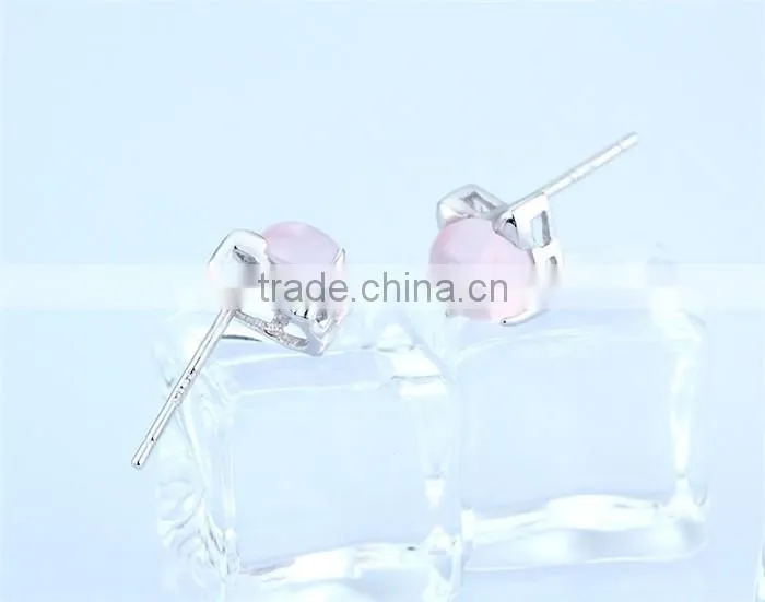 Oxidized Rose Quartz Silver lovely cat stud earring women earring jewelry cat jewelry