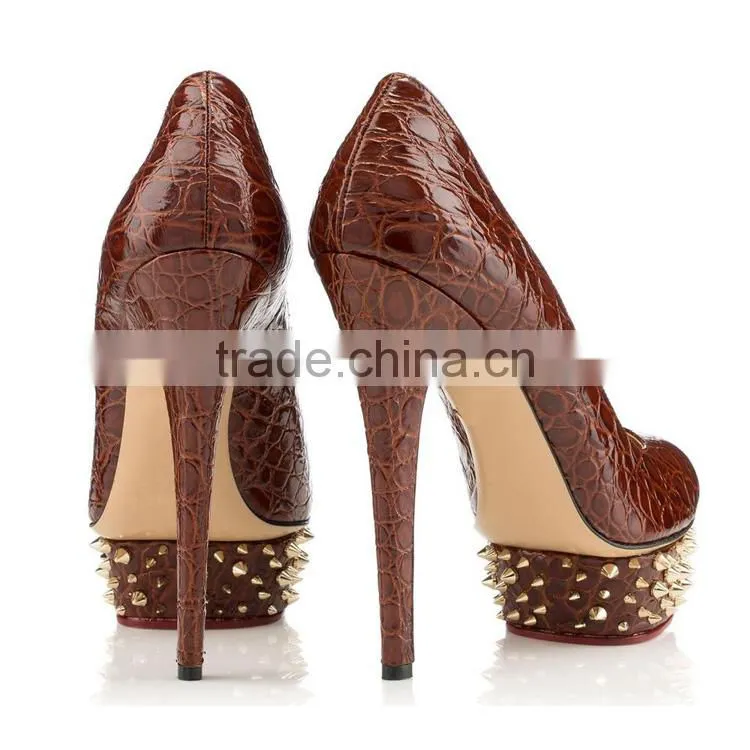Wholesale china factory snake leather platform high heel women dress shoes