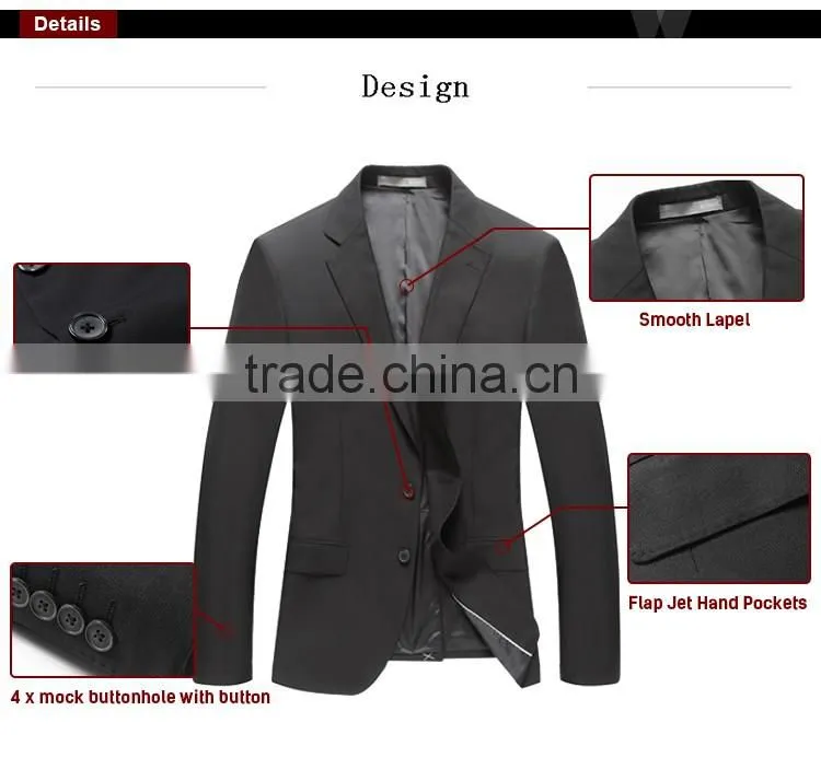 2017 Wholesale Custom Classic Style Regular Fit 2 Button Black Mens Suit