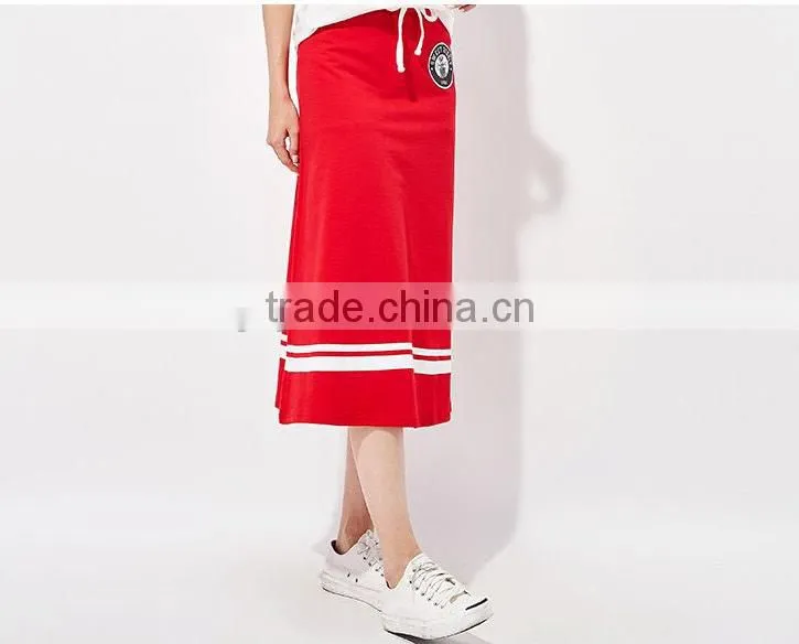 Female money navy blue printed knitted waistband draw string dress