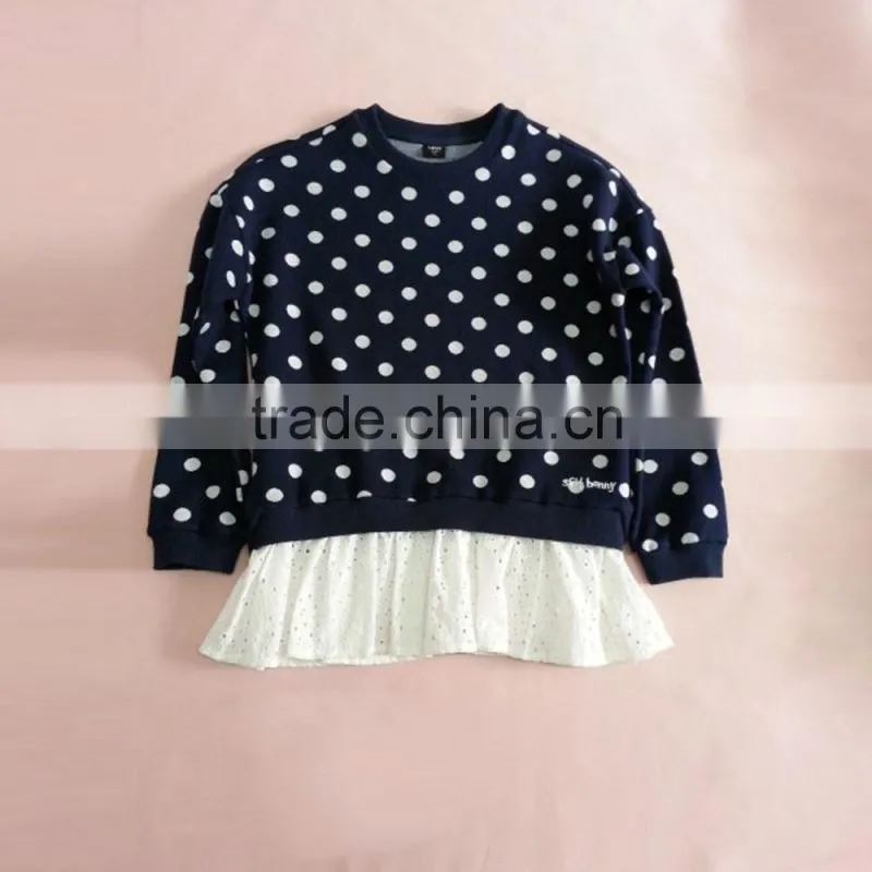 Wholesale 100% cotton girls dot t shirt Navy background white dot t shirt Children casual wear