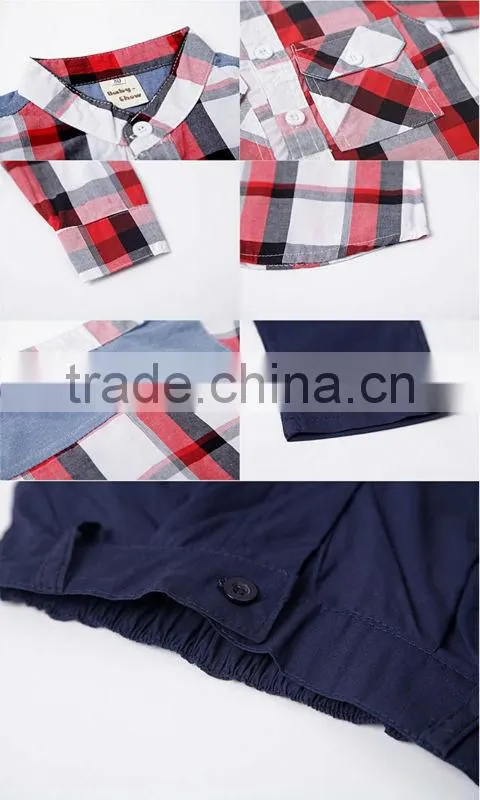 2016 New Boy Fall Clothing Set Grid Boy Suit Casual Baby Children Clothes Kids Wear Free Shipping