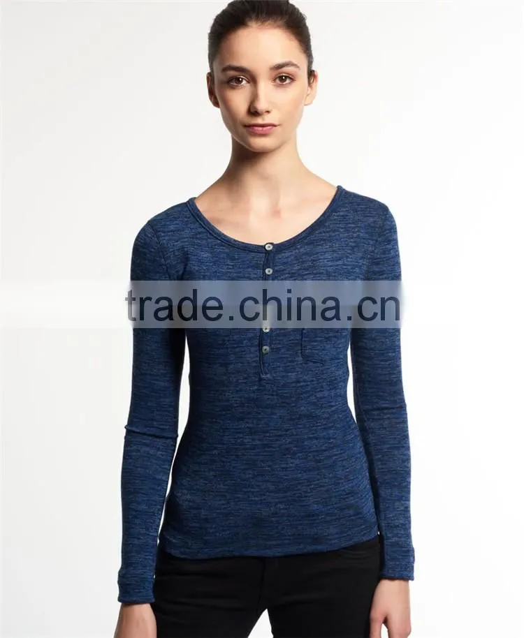2016 Guangzhou Shandao Wholesaler Casual Style Autumn Round Neck Navy Bodycon Soft Cotton Long Full Sleeve Tops For Girls