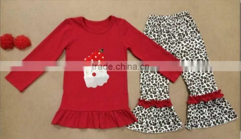 China suppliers Winter boutique outfit girls clothing christmas set santa claus printed outfits