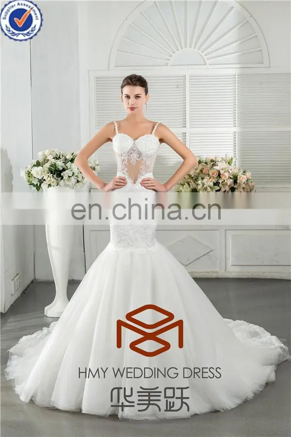 Alibaba HMY-S159 Real Model Customized Sexy Jerset Knit Back See through Corset Lace Bodice Mermaid Wedding Dress 2015