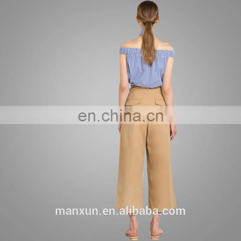 2017 OEM Srevices Girls Simple Clothing Comfort Khaki Pleated Plus Trousers Wholesale