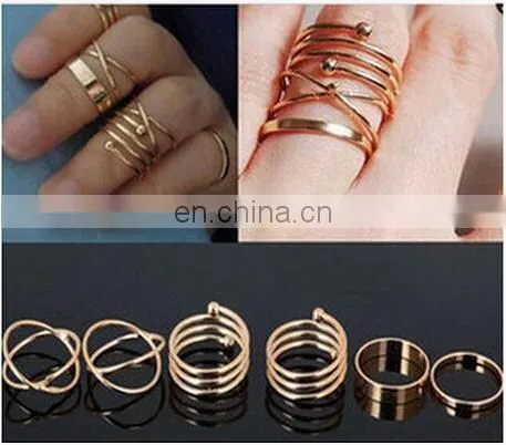 Punk Gold Silver Stack Above Knuckle Ring Band Midi Finger Rings Set 6PCS/Set