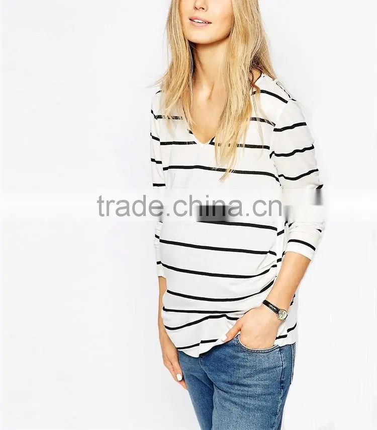 Wholesale 100 cotton long sleeve soft stripe maternity tops