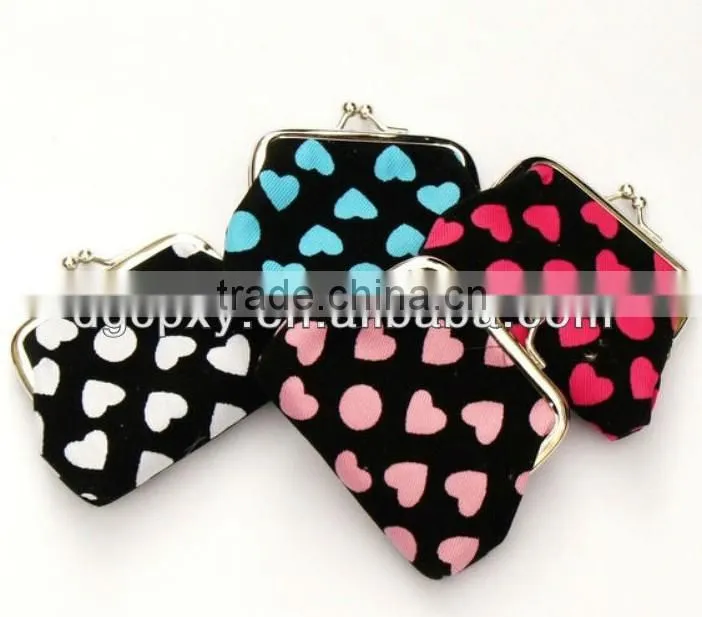 New !Wholesales Customized cute colourful heart pattern fabric cloth clasp clip coin purse wallet