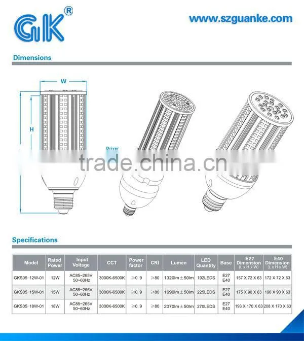 high power E27 led street light 12w 15w 18w 20w
