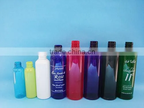 Hot! Long thin plastic PET bottle with aluminum cap for beverage/drink, clear PET juice bottle