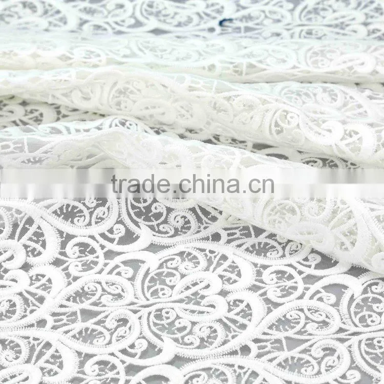 Latest fashion top quality 3d embroidery white QMilch embroidered organza fabric for women cloth