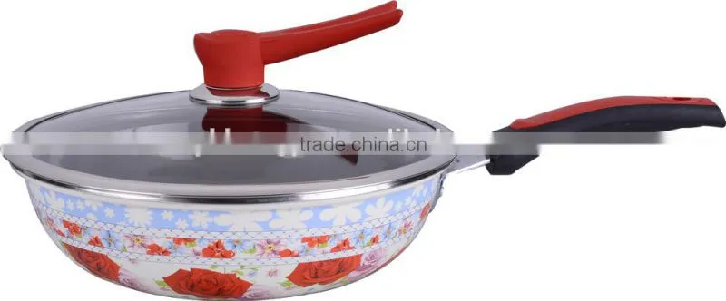 Popular enamel wok with long handle