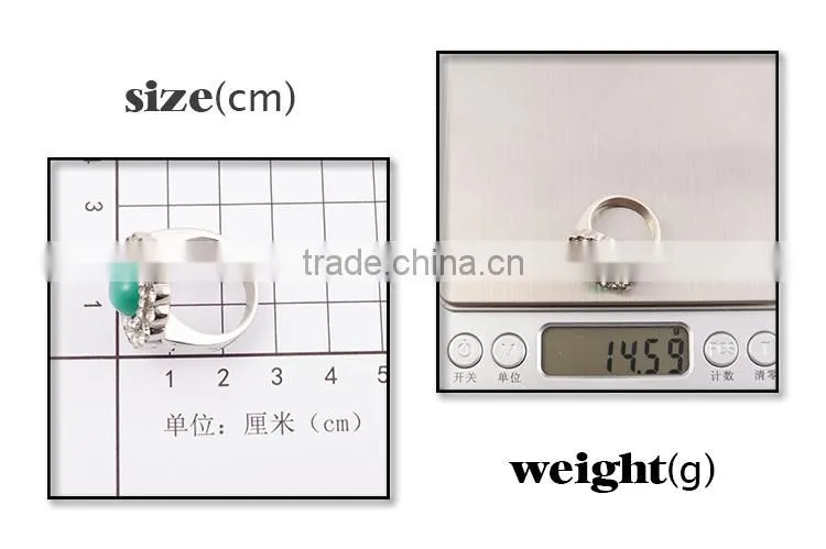 New products 2015 green stone stainless steel silver ring