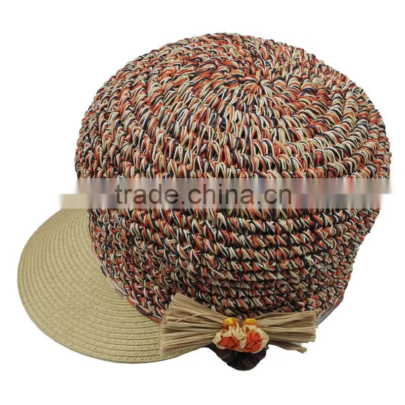 2013 new colorful fashion summer lady straw fluffy visor hat and cap