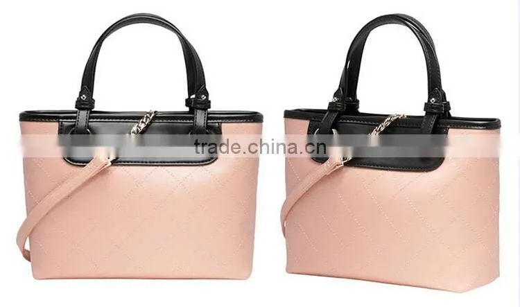 2016 hit color latest leather tote handbag bag with long strap