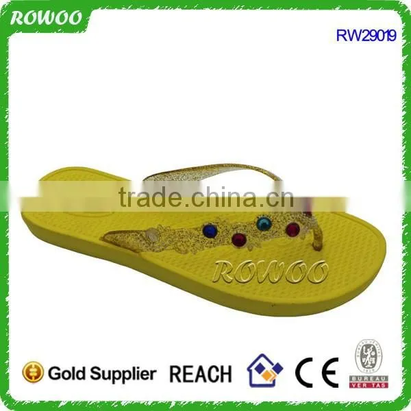 Cheap beach flat sandals for ladies,Glitter pvc straps and PCU sole for women