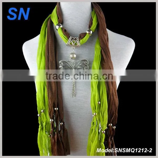 Latest design double-deck scarf , Butterfly pendant scarf