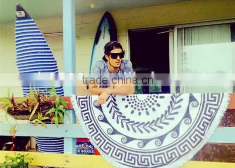 Round Beach Towel with Tassels, 100 Cotton Turkish towel/ Printed Turkish towel with tassel fringe for europe market