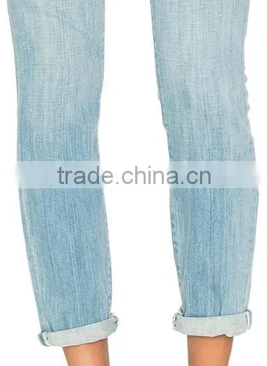 New Style Light Bule Stiletto Slight Whiskering Women Jeans Pant