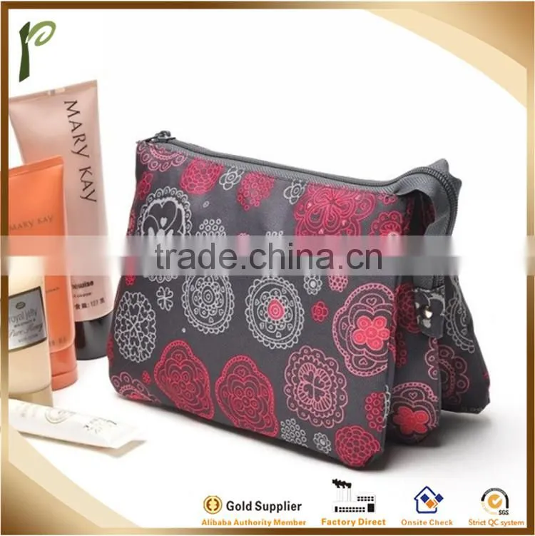 Popwide 2015 Wholesales Flower Pattern Design High Quality Cheap Polyester Cosmetic Travel Handbag