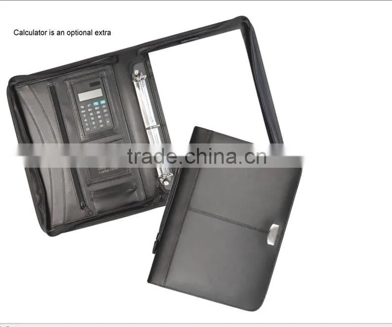 Black 3 Ring Leather Portfolio Binder With Zipper