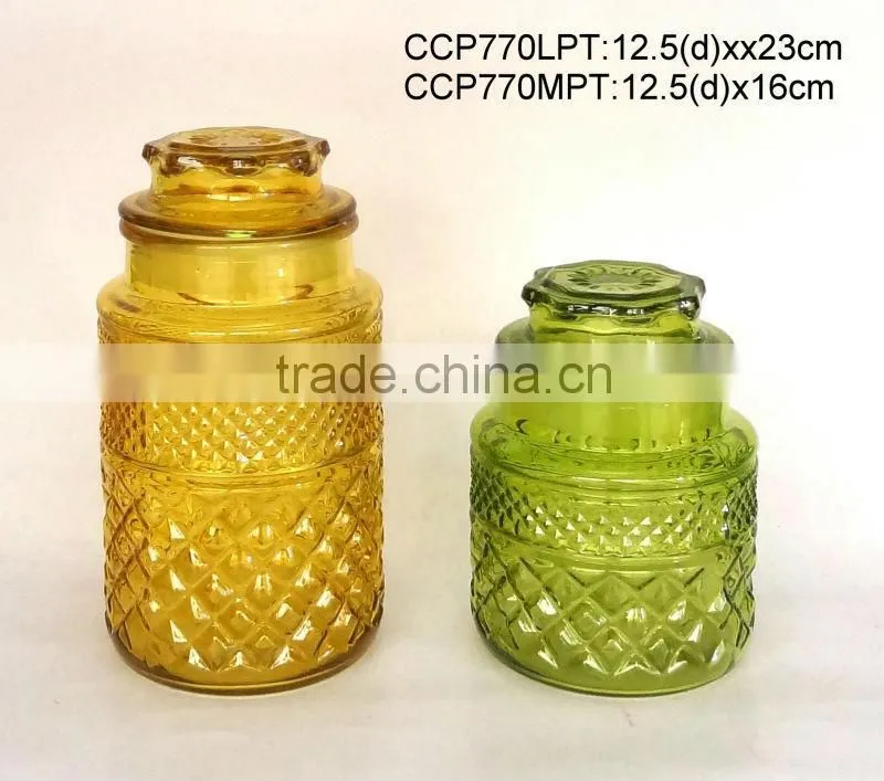 Glass lantern sprayed with color with stainless steel handle (CCP794T2)