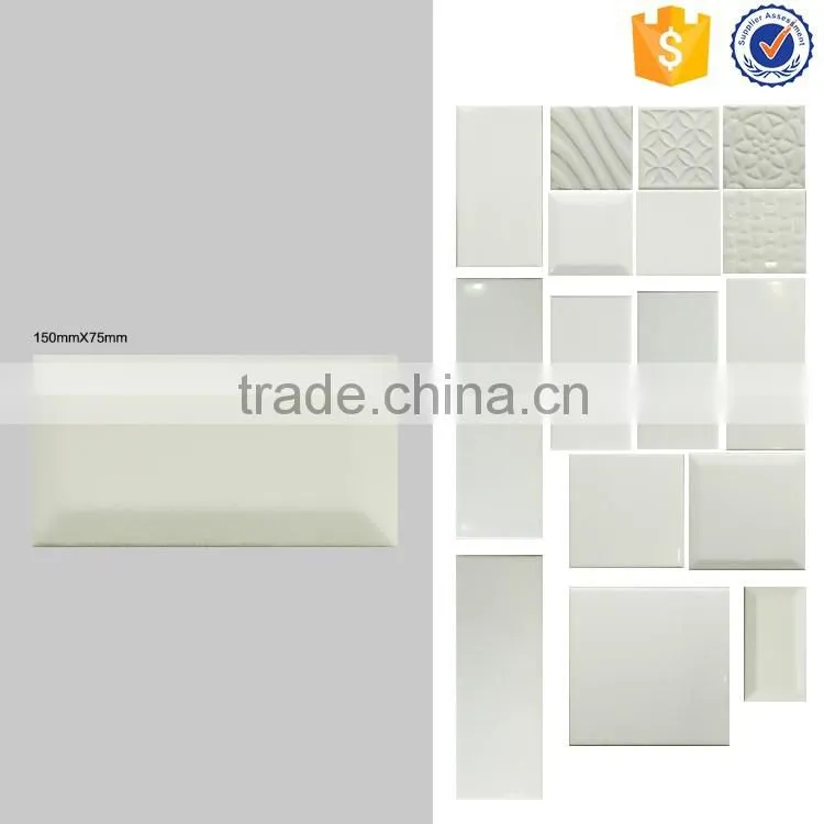 75x150 white wall tile, bevel surface ceramic tiles, kitchen and bathroom interior tile