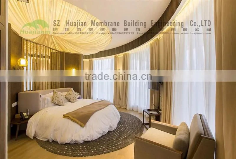 Fabric Tensile Membrane Structure canopy applicatin for hotel shopping hall with PTFE ETFE