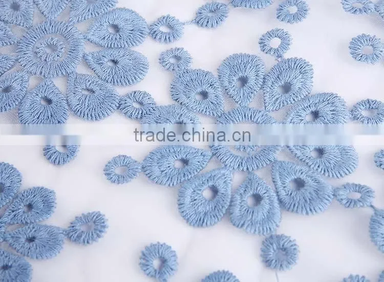 Wholesale fabric new type dress blue lace embroidery fabric
