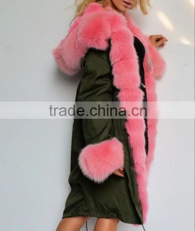 European style fashion ladies parka winter jacket with fox fur trim