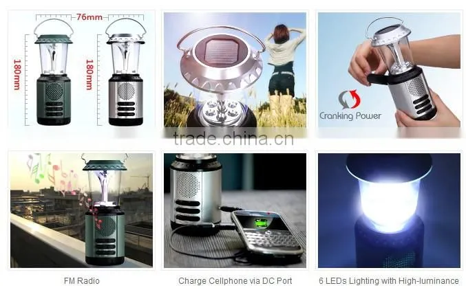 Popular Multifunctional FM Alarm Clock Radio Emergency Lantern With Handheld Solar Rechargeable Torch Light