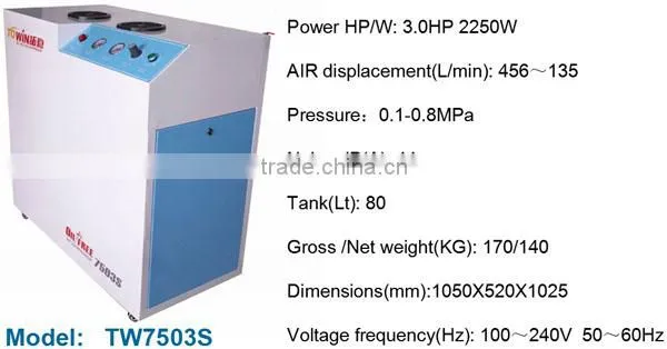 3hp oilless air compressor with 80L air tank