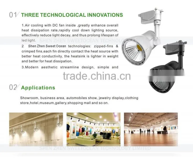 Super Brightness--30W COB Track Light 110lm/watt cooling fan