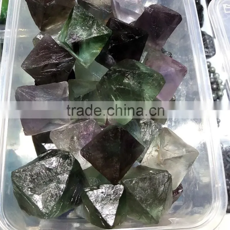 natural rough fluorite octahedron crystal polyhedra quartz doulbe pyramids
