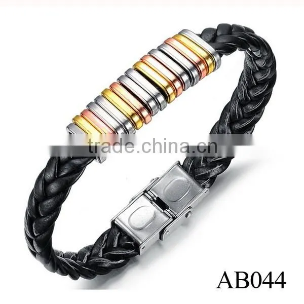 New Products 2016 Stainless Steel Custom Bracelet With PU leather Manufacturer