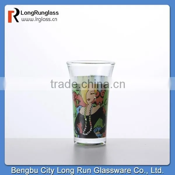 LongRun 2.2oz sexy shot glass fancy decal glass cup with high quality