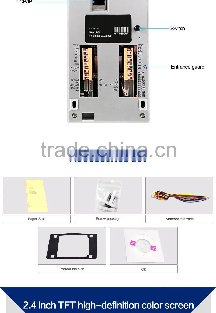 2.4 inches TFT Color screen Biometric fingerprint access control system/time attendance