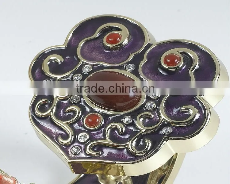 RORO Chinese Traditional Wish Ruyi peony enamel crystal glass decorative article for home decoration/gift