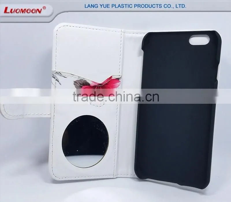 Flower PU Leather Mirror Slider + Universal PC Cover Wallet Phone Case for 4.7inch iPhone 6 6s 7