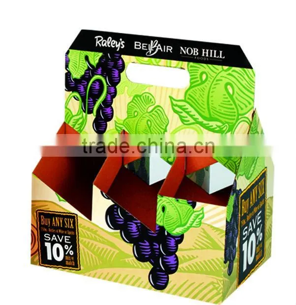 40 years' experiences to produce custom printed 6 bottle wine cardboard bottle carrier