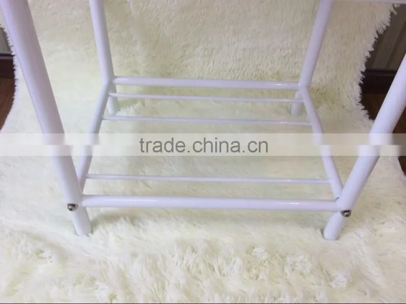 New White Finish Metal Night Stand Accent Table with 2 Shelves