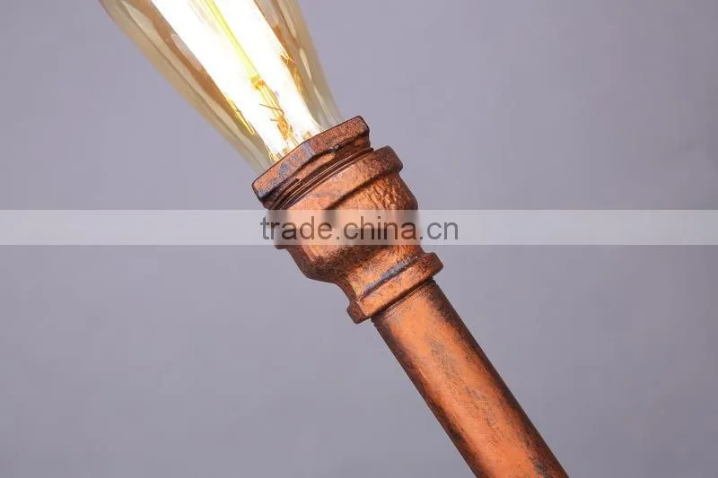 Industrial Steampunk Table Lamp Bare Bulb Desk Light Rusted Water Pipe Reading Light