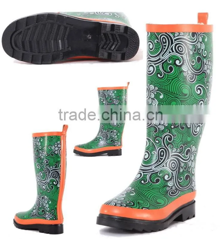 New design waterproof rain boot, fantastic green botas rain shoe for women
