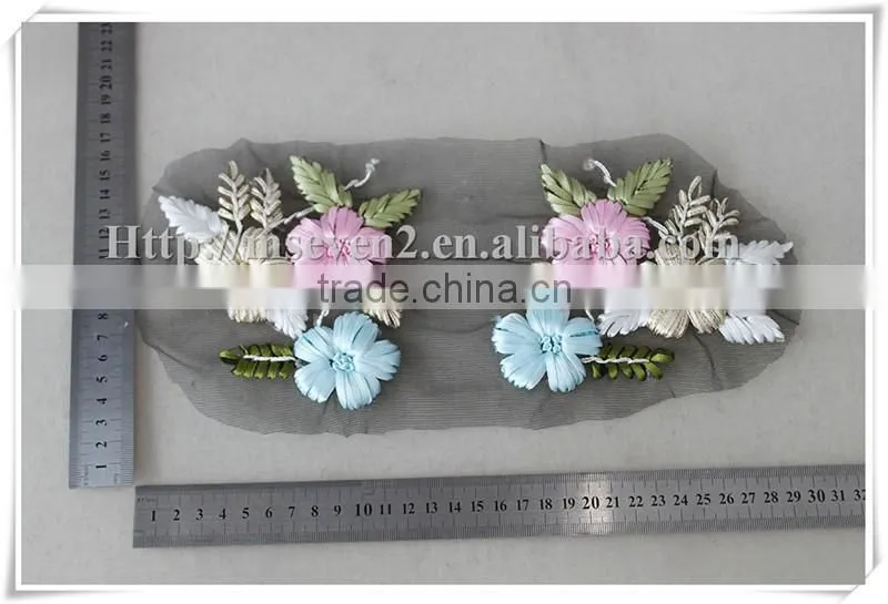New selling trendy style fashion colorful satin ribbon crochet flower applique