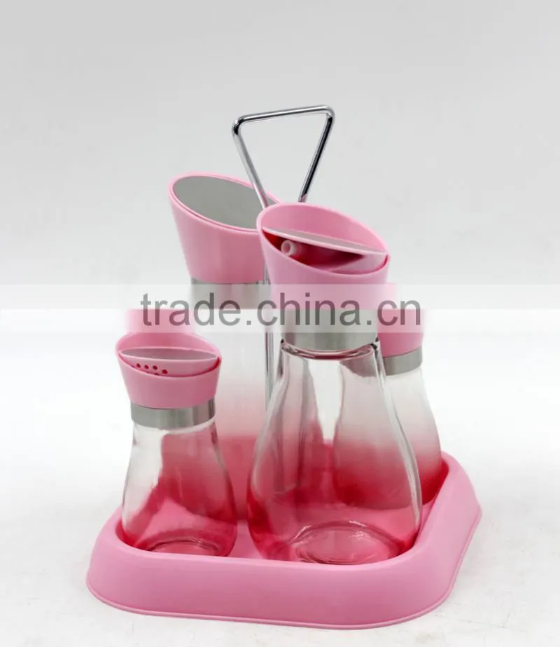 glass oil vinegar bottle spice jar jar set with plastic stand