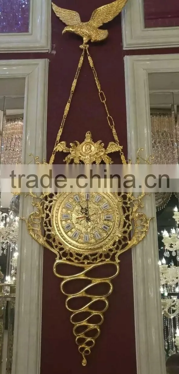 Italian Classical Wall Hanging Clock, 24K Gold Copper Wall Clock, Home Decoration Metal Wall Art