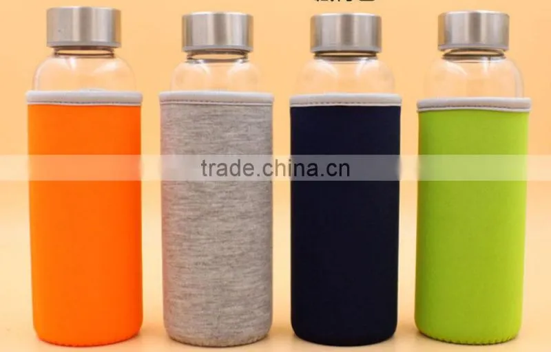Haonai sports glass water bottle custom logo with lids and sleeves